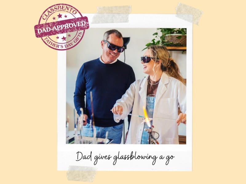 Laine and her Dad at a glassblowing class